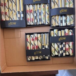 McKenzie Childs Holiday Mini Taper Candle Sets (5)- Floral & Striped Mix